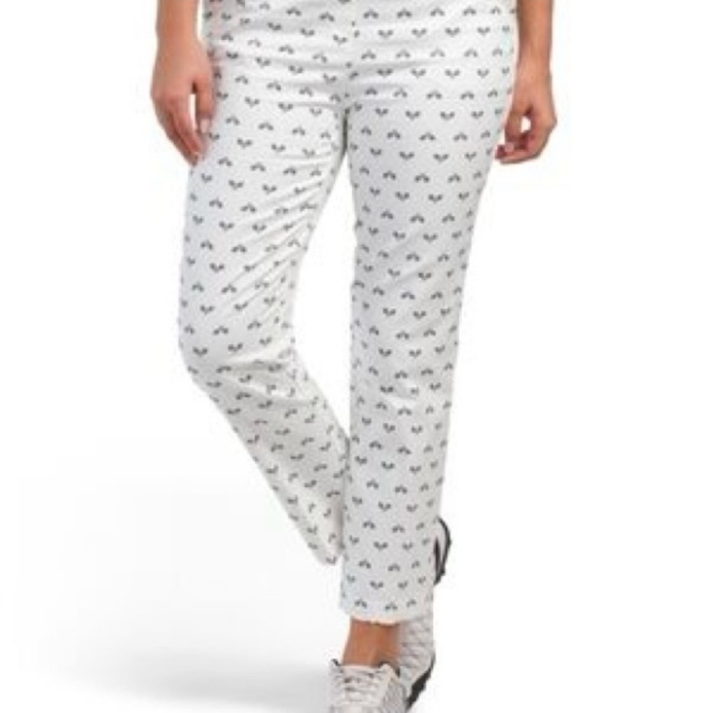 RACHEL ZOE White Pull On Cropped Pants Tennis Racquet Print